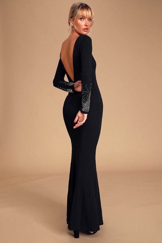 Chic Black Sleeveless Lace Evening Dresses Side Slit Open Back Long Pr –  showprettydress